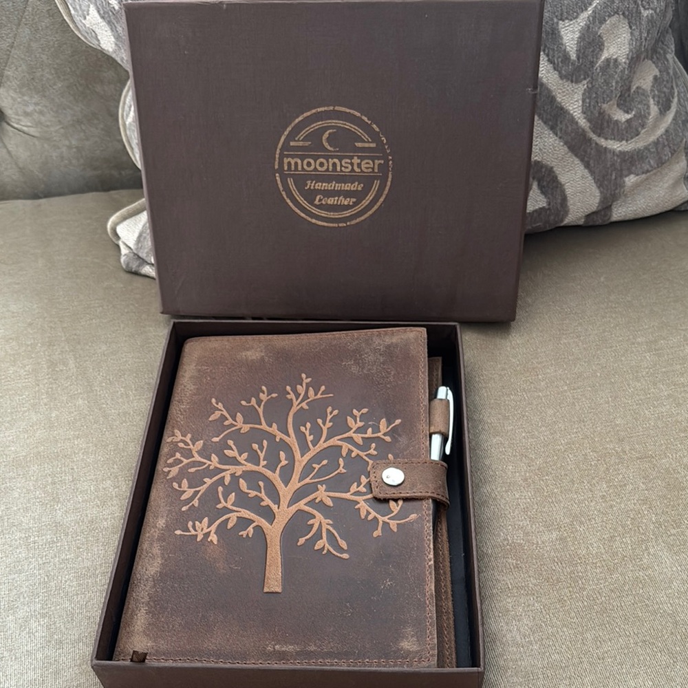 Moonster handmade brown Leather Journal with Tree Design